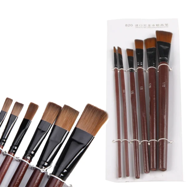 6Pcs Nylon Acrylic Oil Paint Gouache Brushes For Artist Supplies Watercolor Set 4