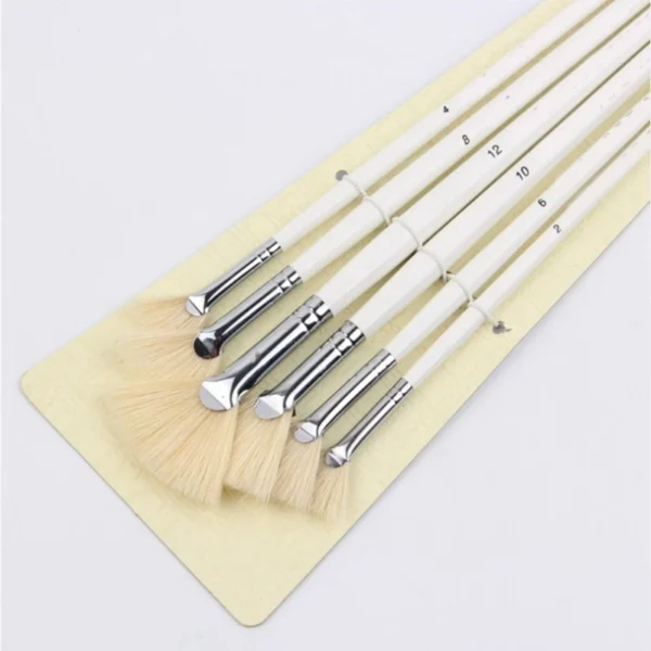 12 6 6 Pcs Wood Rod Pig Bristle Fan Shpe Oil Painting Brush Pen Art Material 3
