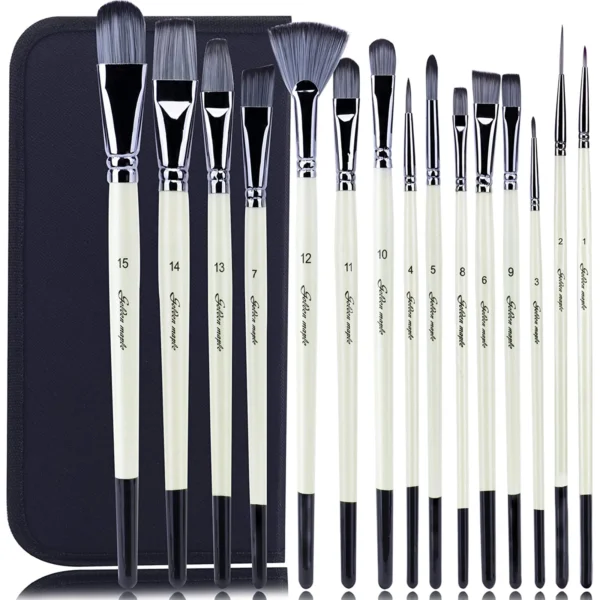 15pcs Professional Paint Brushes for Acrylic Painting Watercolor Oil Gouache