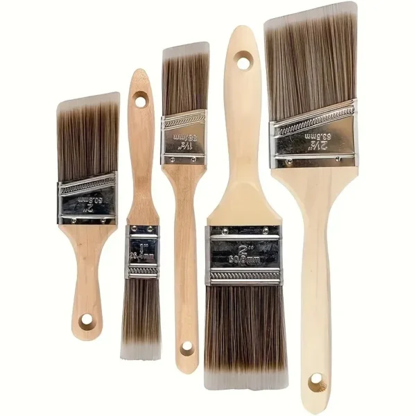 5 Piece Professional Wood Paint Brush Set Wooden Painting Flat Angled Brush DIY Decorative Tool For 5