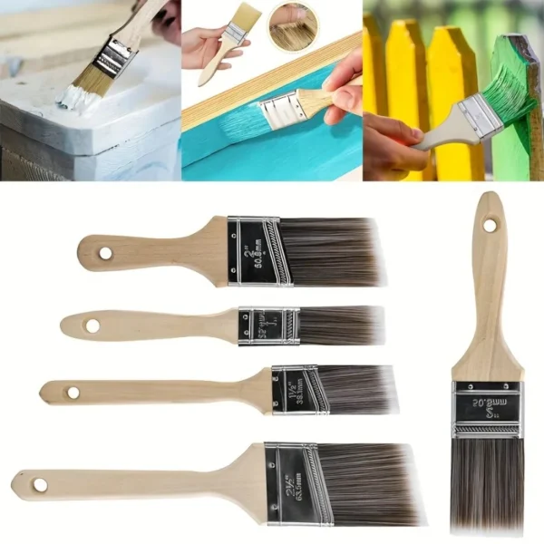 5 Piece Professional Wood Paint Brush Set Wooden Painting Flat Angled Brush DIY Decorative Tool For