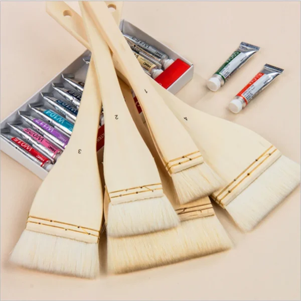 5 pcs Watercolor Oil Painting brush Wool hair Art Brush Acrylic Wooden Long handle Building Household 4