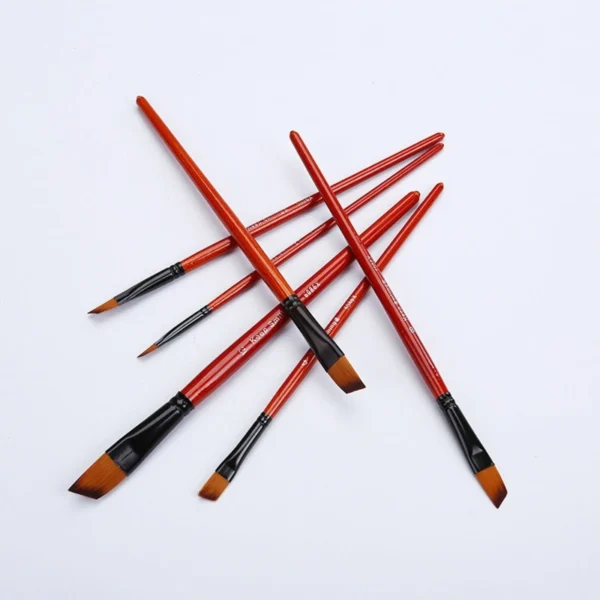 6x Acrylic Paint Brush Set Angled Nylon Hair Brushes for Multi Purpose Oil Watercolor Painting Artist 2