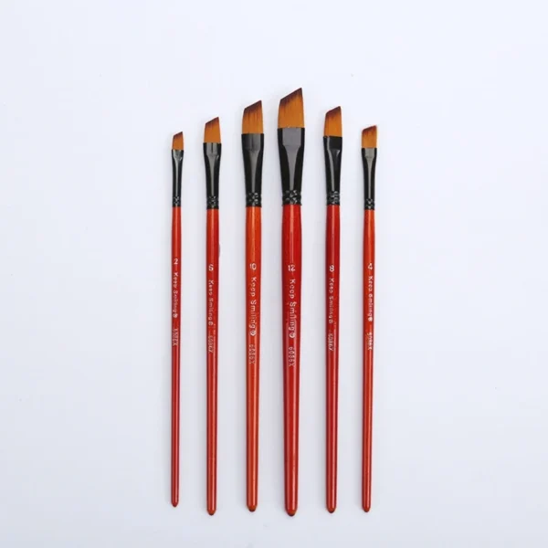 6x Acrylic Paint Brush Set Angled Nylon Hair Brushes for Multi Purpose Oil Watercolor Painting Artist 3