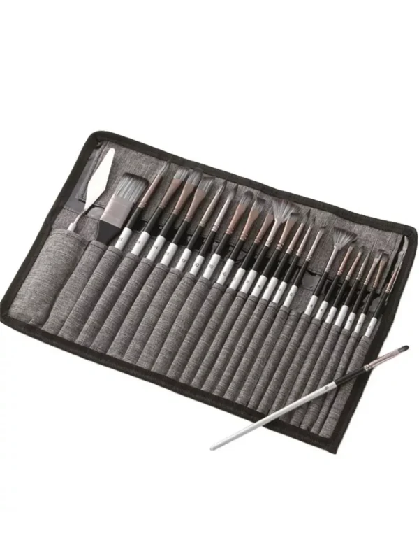 Bview Art 24 Pieces Paint Brush Set Enhanced Synthetic Brush Set with Cloth Roll and Palette 2